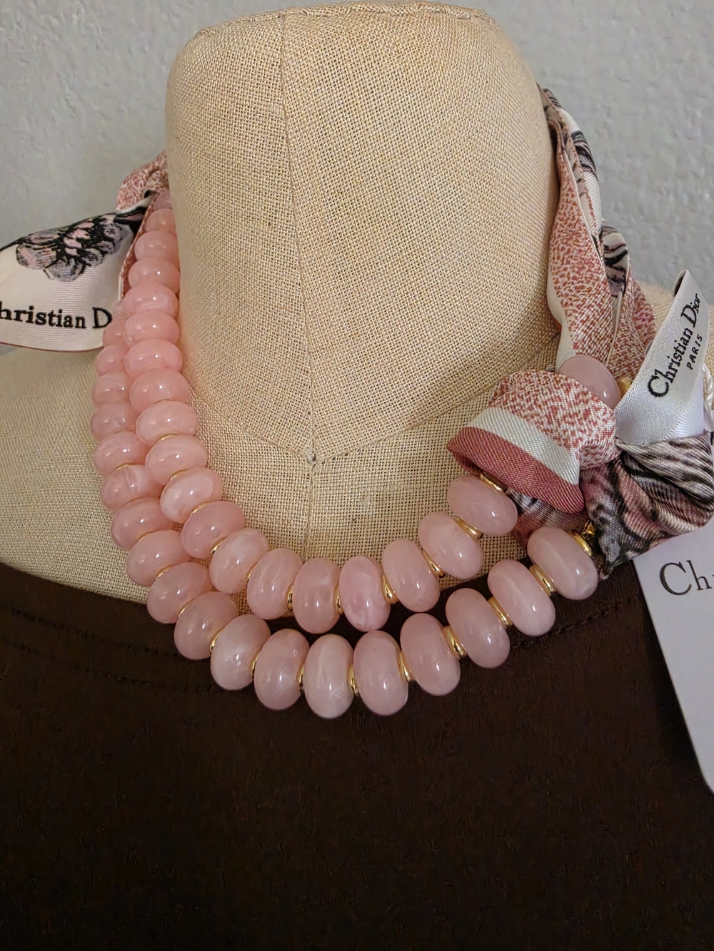 Dior Floral Silk Twilly in White and Pink Stripe - Picture 3 of 6